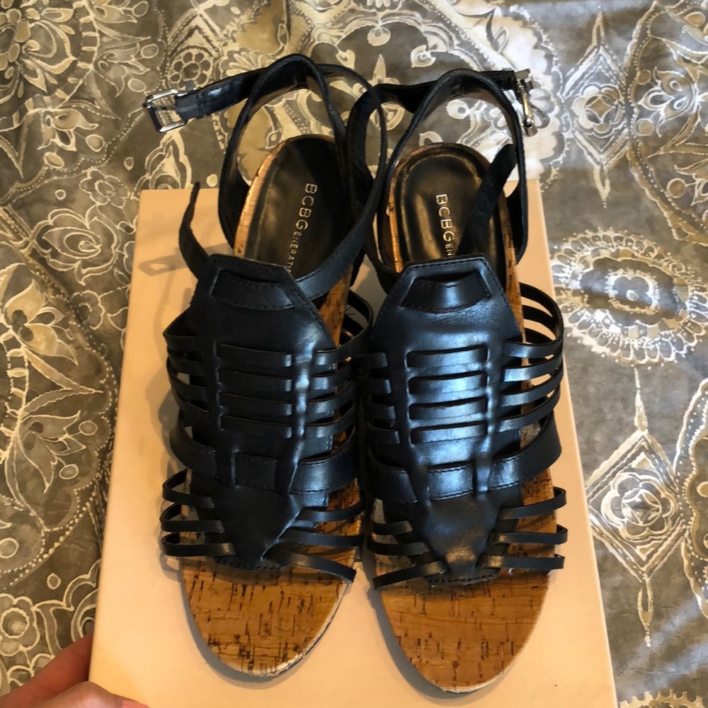 BCBGeneration Black Vachetta wedge heels Size 9.5